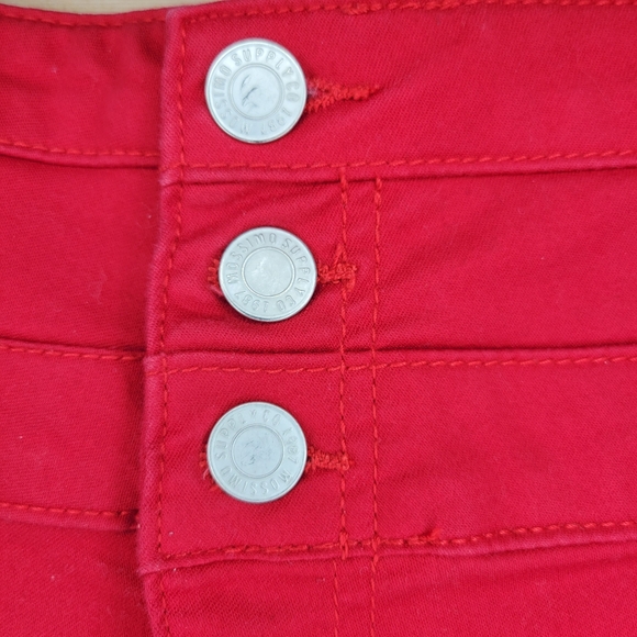 Red High-Rise Button Fly Shorts - Size 8 EU 29 Cowgirl Y2K Twee Americana Indie - Picture 3 of 10